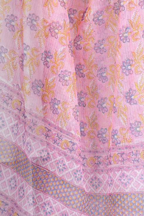 Kota Doria Dupatta In Floral Block Print